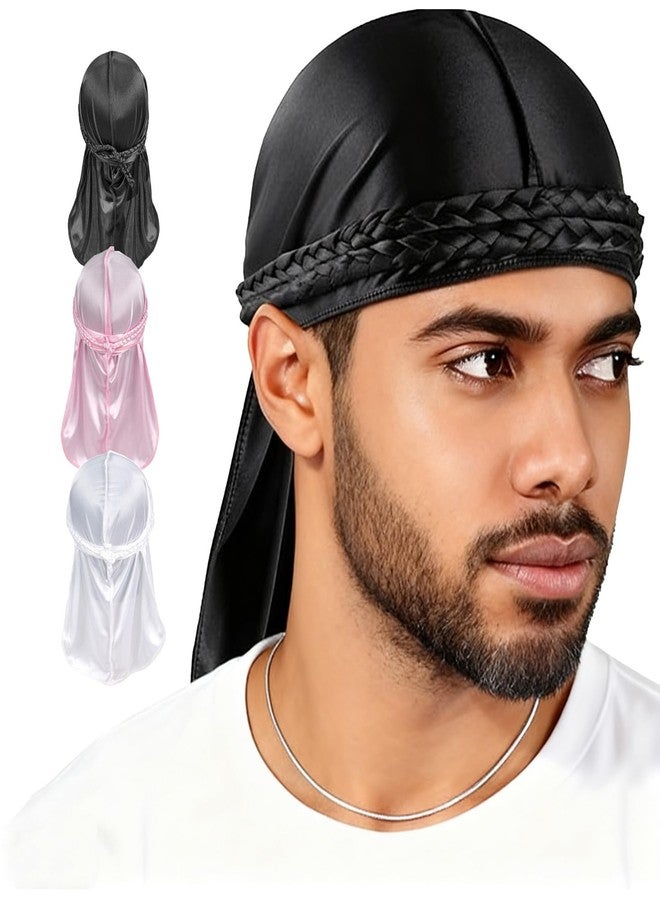 مجموعة من 3 قطع من أغطية الرأس الرجالية الحريرية، أغطية رأس قابلة للتهوية، مناسبة للضفائر، توفر حماية من الشمس، مناسبة لراكبي الدراجات النارية والهيب هوب. - Image 1